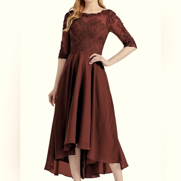 Gown Women’s tea length party gown dress burgundy‎ chiffon lace beaded size 10 - Picture 1 of 9
